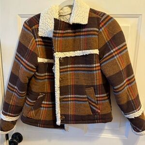 Maurices Brown Plaid Jacket with Cream Accents